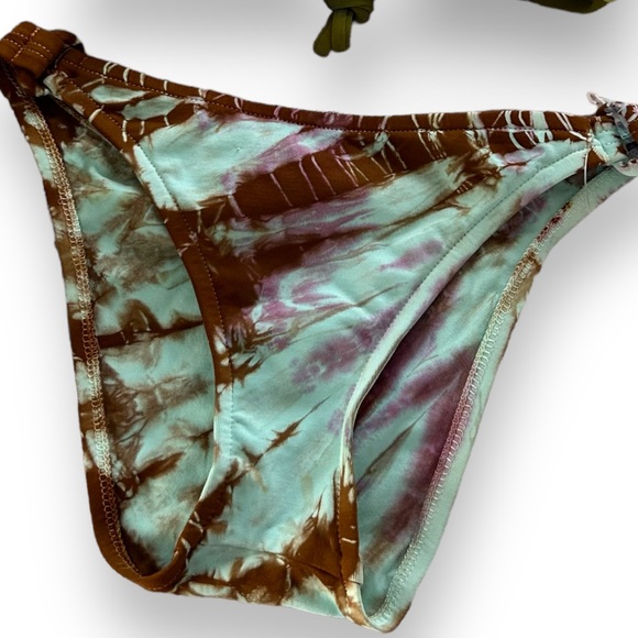 Lucky Brand vtg brown green y2k 2000 triangle key ring high cut tie dye bikini - Picture 3 of 8
